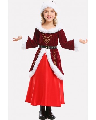 Dark-red Santas Dress Kids Christmas Cosplay Apparel