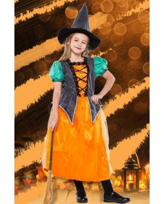 Orange Witch Dress Halloween Kids Apparel