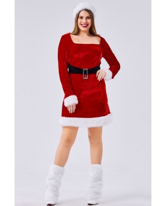 Red Velour Santas Dress Christmas Cosplay Apparel