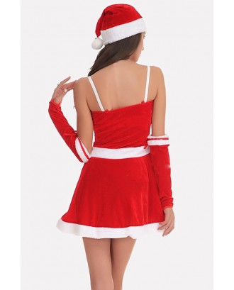 Red Velour Santas Dress Christmas Cosplay Apparel