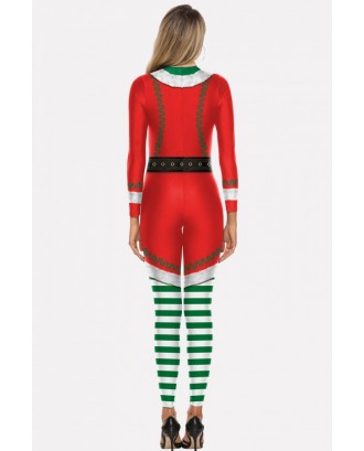 Multi Stripe Print Jumpsuit Christmas Cosplay Apparel