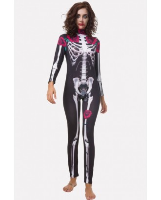 Black Skeleton Rose Print Adults Halloween Apparel