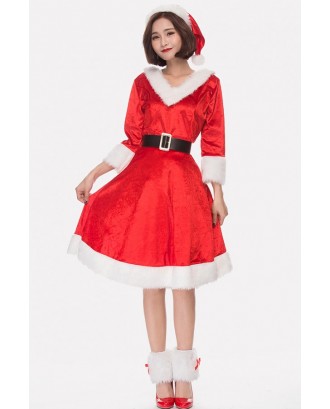 Red Santas V Neck Dress Christmas Cosplay Apparel