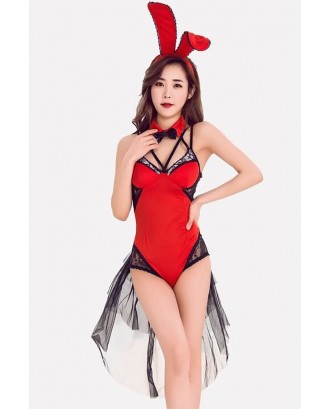 Red Bunny Girl Bodysuit Beautiful Halloween Apparel